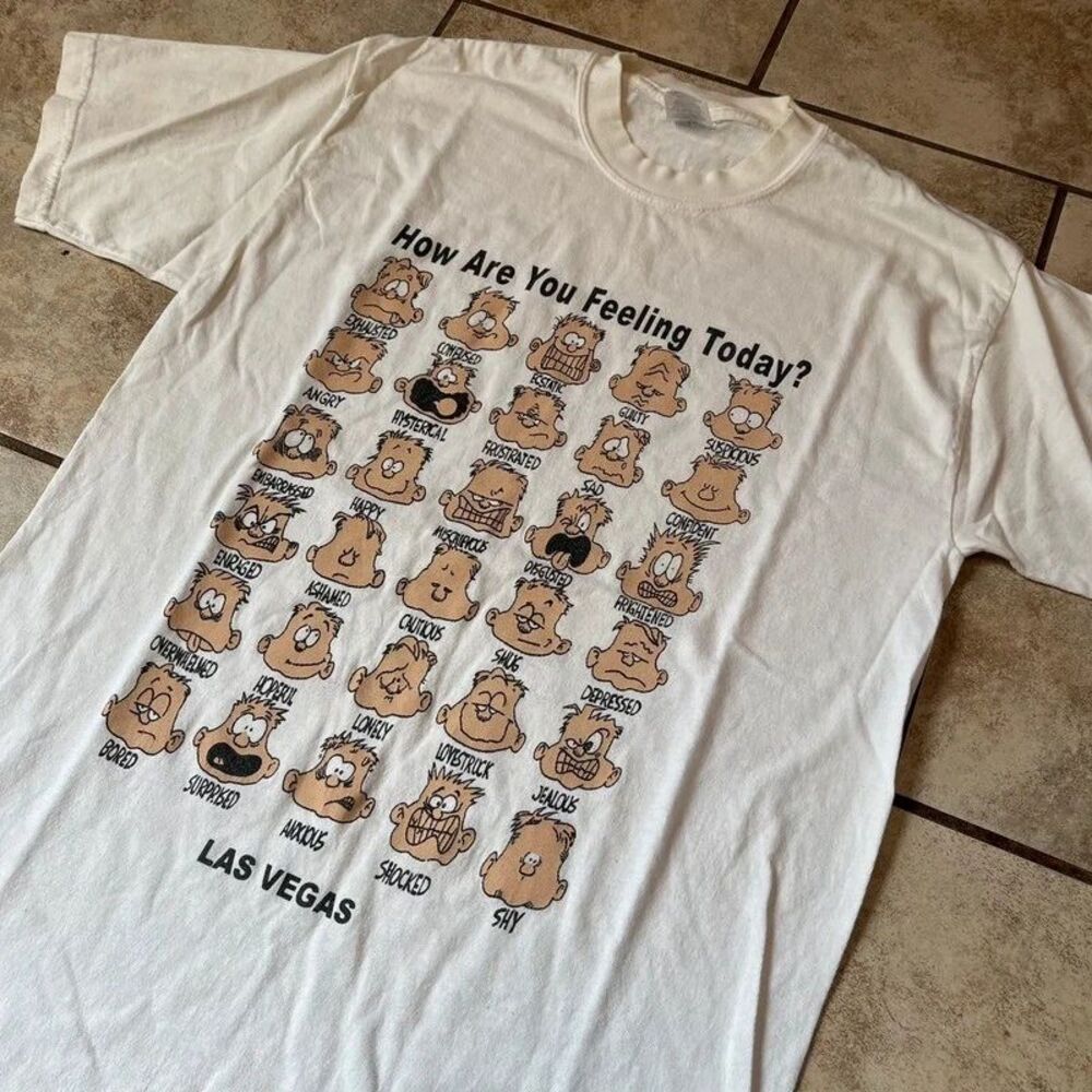 Vintage 90s Jerzees Las Vegas How Are You Feeling Today Graphic T Shirt L